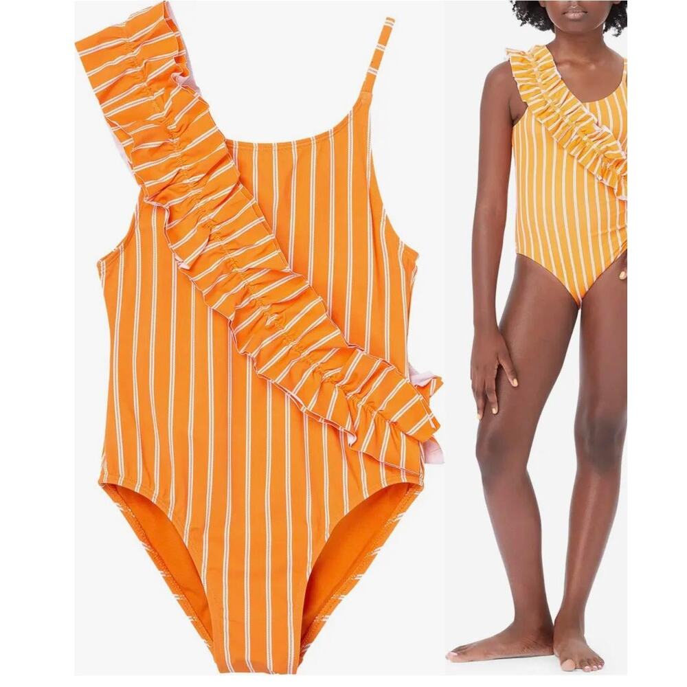NWT Habitual Girls' Kids' Ruffle One-Piece Swimsuit Youth Size 14 Orange